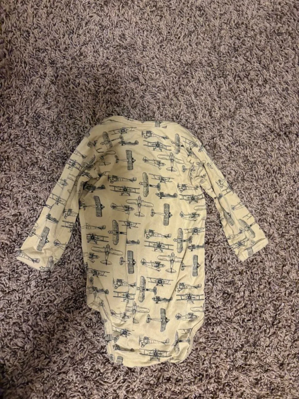 Kate Quinn Long Sleeve Bodysuit 6-12 Months Bamboo Viscose Airplane Print Tan